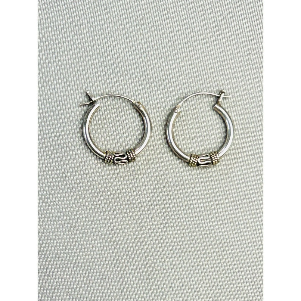 Bali Hoop Earrings Boho Unmarked Metal Jewelry